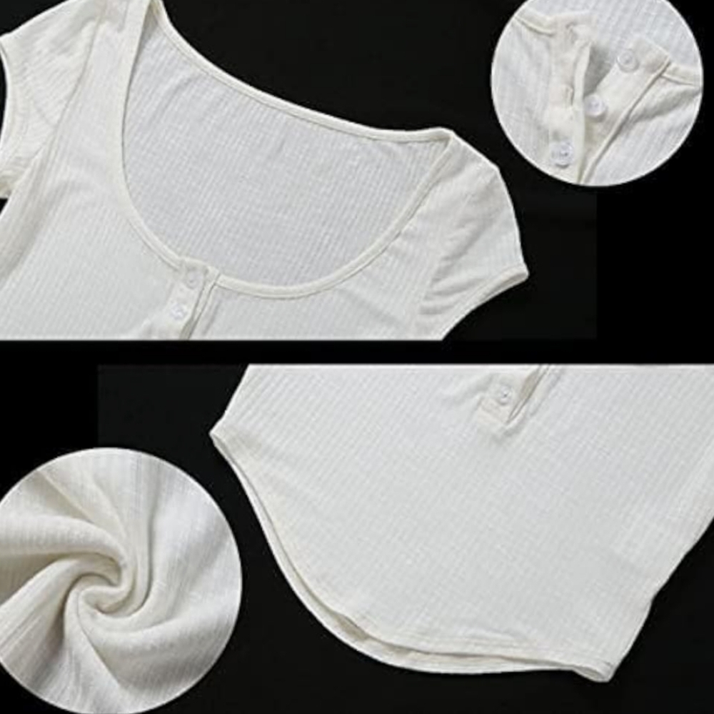 White Sheer Short Sleeve Crop Top - Picture 2 of 2